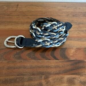 Vintage Navy, White and Tan Leather Braided Belt w/Silver hardware - XXL